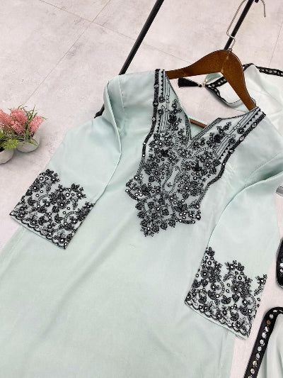 Sage Green Embroidered Anarkali Salwar Suit with Dupatta for Women UK3