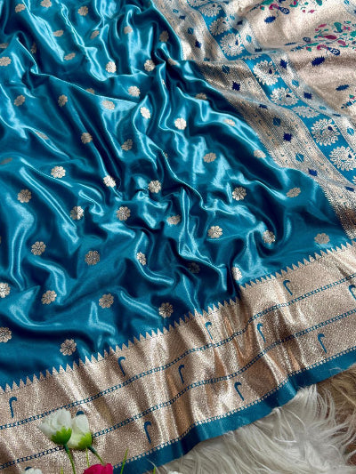 Satin Indian Wedding Sari with Unstitched Blouse