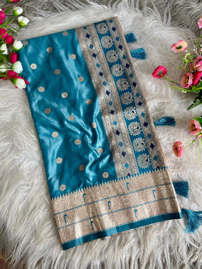 Satin Indian Wedding Sari with Unstitched Blouse
