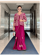 Elegant Pink Saree with Embroidered Jacket & Unstitched Blouse - BONYHUBSAREE