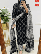 Black & White Straight Salwar Suit Set - BONYHUBSALWAR KAMEEZ