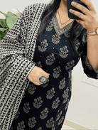 Black & White Straight Salwar Suit Set - BONYHUBSALWAR KAMEEZ