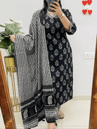 Black & White Straight Salwar Suit Set - BONYHUBSALWAR KAMEEZ