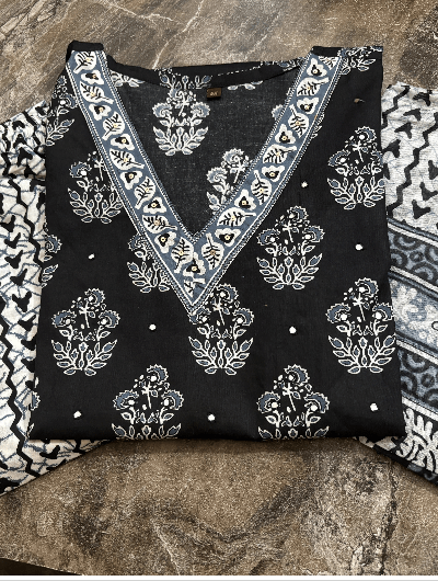 Black & White Straight Salwar Suit Set - BONYHUBSALWAR KAMEEZ