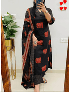 Black & Red Straight Salwar Suit Set - BONYHUBSALWAR KAMEEZ