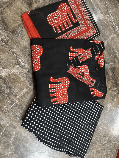 Black & Red Straight Salwar Suit Set - BONYHUBSALWAR KAMEEZ