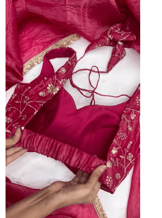 Red Crush Readymade Saree FREE Stitched Blouse - BONYHUBSAREE