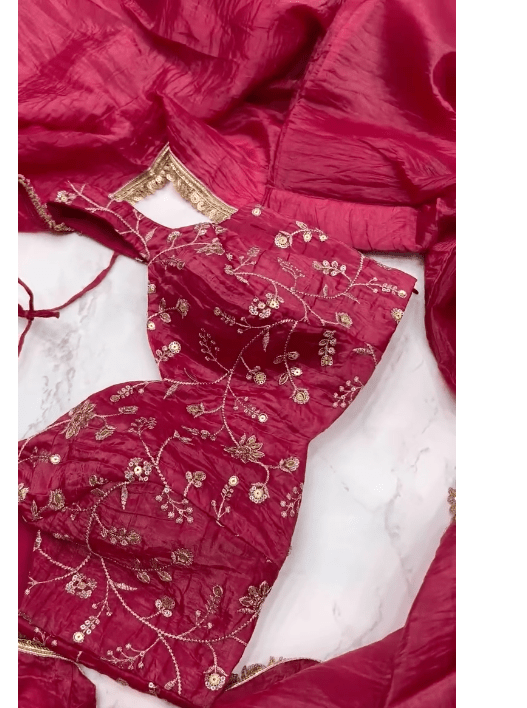 Red Crush Readymade Saree FREE Stitched Blouse - BONYHUBSAREE