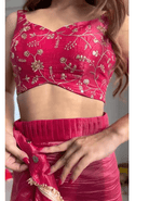 Red Crush Readymade Saree FREE Stitched Blouse - BONYHUBSAREE