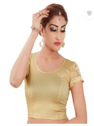 Gold net sleeve lycra nonpadded stretchable readymade blouse - BONYHUBblouses