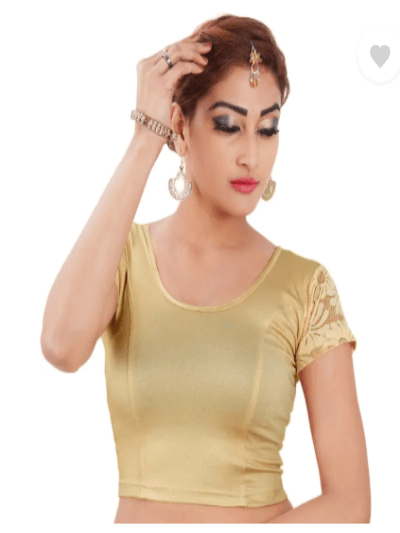Gold net sleeve lycra nonpadded stretchable readymade blouse - BONYHUBblouses