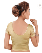 Gold net sleeve lycra nonpadded stretchable readymade blouse - BONYHUBblouses