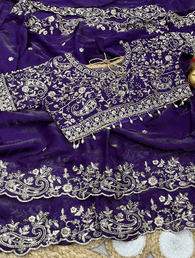 Purple Silk Sari Free Stitched Blouse - BONYHUBSAREE