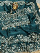 Green Silk Sari Free Stitched Blouse - BONYHUBSAREE