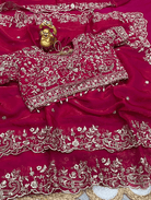 Magenta Pink Silk Sari Free Stitched Blouse - BONYHUBSAREE