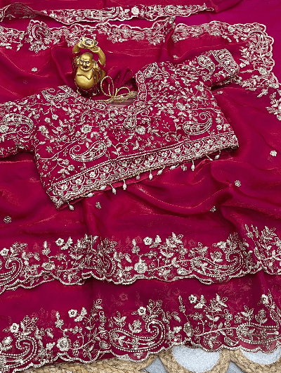 Magenta Pink Silk Sari Free Stitched Blouse - BONYHUBSAREE