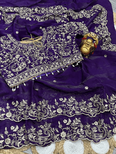Purple Silk Sari Free Stitched Blouse - BONYHUBSAREE