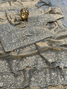 Grey Silk Sari Free Stitched Blouse - BONYHUBSAREE