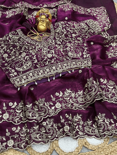 Burgandy Silk Sari Free Stitched Blouse - BONYHUBSAREE
