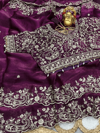 Burgandy Silk Sari Free Stitched Blouse - BONYHUBSAREE
