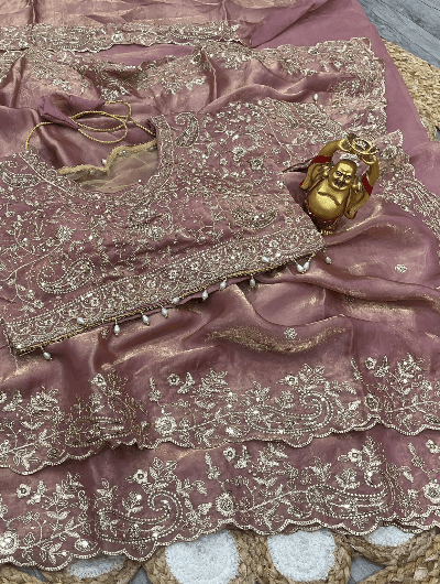 BlushPink Silk Sari Free Stitched Blouse - BONYHUBSAREE