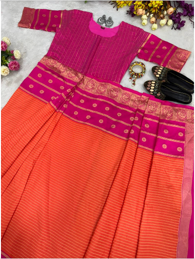 Pink Orange Zip & Go 10 Sec Saree Gown