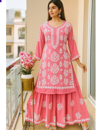 Lucknowi Chikankari Kurti Sharara 2 Pcs