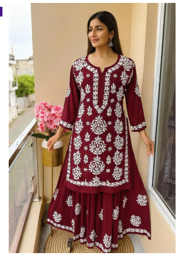 Lucknowi Chikankari Kurti Sharara 2 Pcs