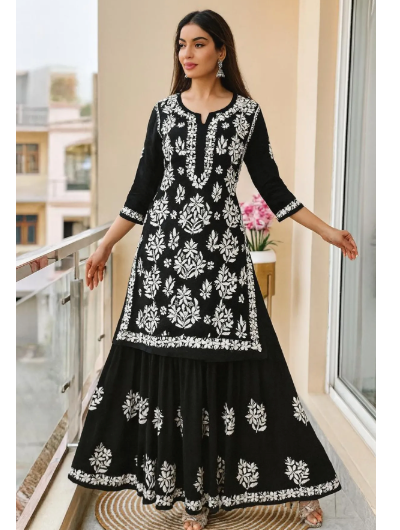 Lucknowi Chikankari Kurti Sharara 2 Pcs