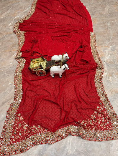 Rust red Designer  Ready To Wear Saree Unstitch Blouse Pc