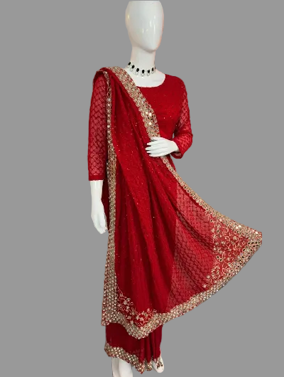 Rust red Designer  Ready To Wear Saree Unstitch Blouse Pc