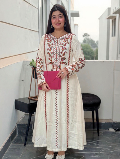 Cream Designer Kurti and Pant (Set of 2)