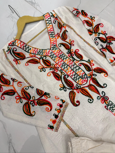 Cream Designer Kurti and Pant (Set of 2)