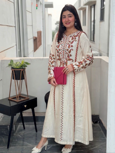 Cream Designer Kurti and Pant (Set of 2)