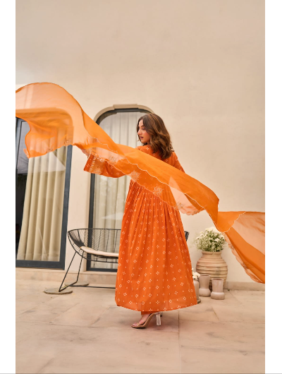 Cotton Butti Anarkali Kurti, Pant and Dupatta Set of 3