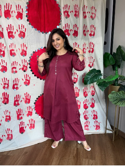 Pink Petite Mirrorwork Kurti and Pant (Set of 2)