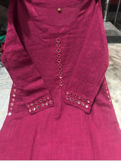 Pink Petite Mirrorwork Kurti and Pant (Set of 2)