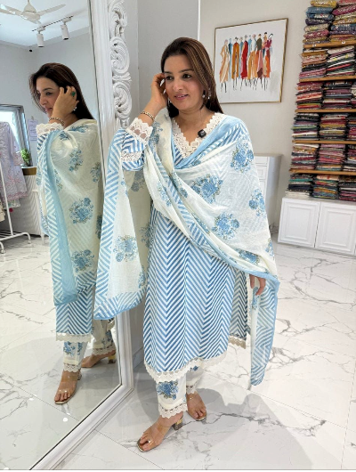 Noor Cotton Crocia Straight Suit