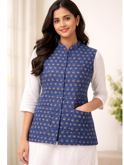 Blue Winter Cotton Quilted Warm Jacket