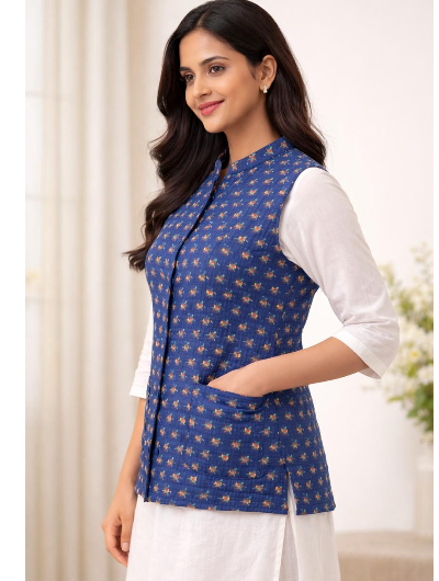 Blue Winter Cotton Quilted Warm Jacket