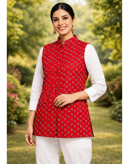 Red Winter Cotton Quilted Warm Jacket