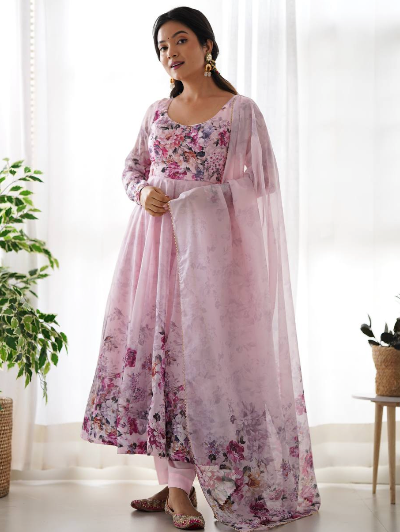 Bollywood Organza Silk Anarkali Suit Set of 3