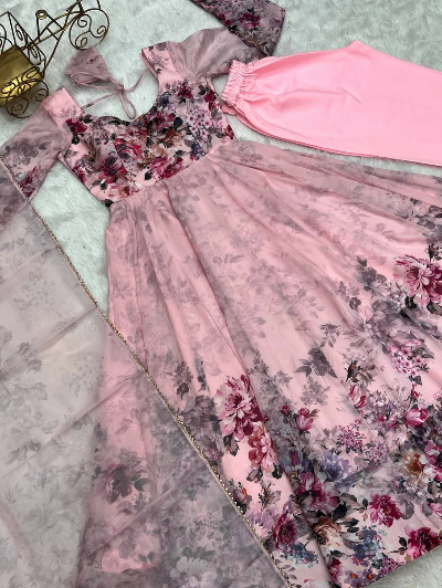 Bollywood Organza Silk Anarkali Suit Set of 3