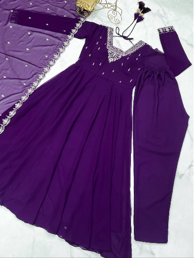 Alia Georgette Embroidery Anarkali Suit Set of 3