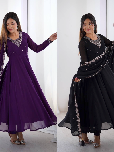 Alia Georgette Embroidery Anarkali Suit Set of 3