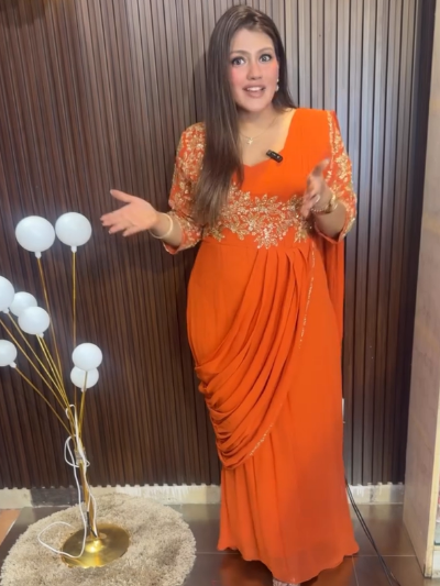 Orange Embroidery Trending Ready to wear Saree Gown