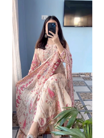 Plus Size Peach Printed Salwar Suit Set