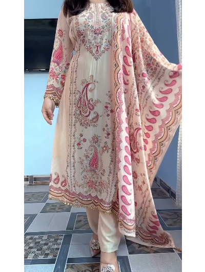 Plus Size Peach Printed Salwar Suit Set