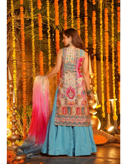 Plus Size Sleeveless Sharara Printed Suit UK Next Day
