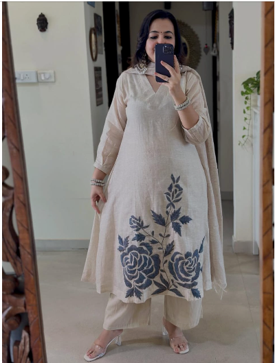 OffWhite  Khadi Cotton Printed Anarkali Suit